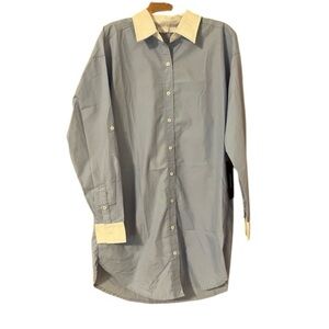 Elegant Chambray Blue and Cream Long Sleeve Shirt Dress